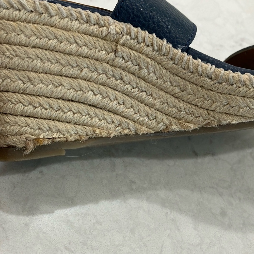 Softwalk Hartley Navy Leather Wedge‎ Espadrille Sandals W/Box Sz 7.5- EUC - Picture 14 of 15